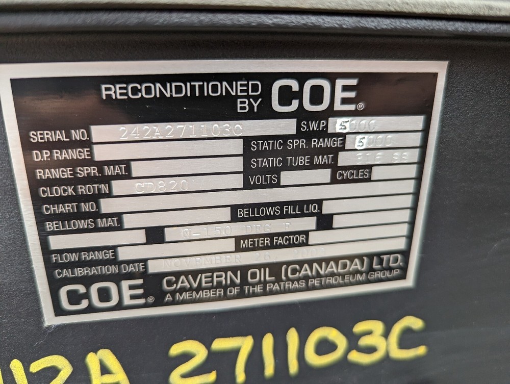 Barton Hydrostatic Chart Recorder - Used, 5000 PSI Reconditioned By Cavern Oil