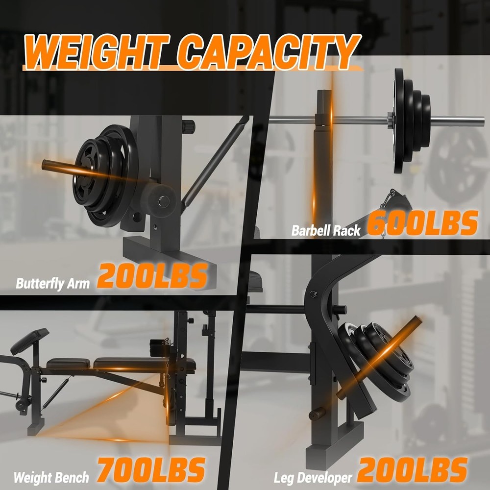 7-in-1 Adjustable Weight Bench with Squat Rack,Lat Pulldown & Leg Extension Home