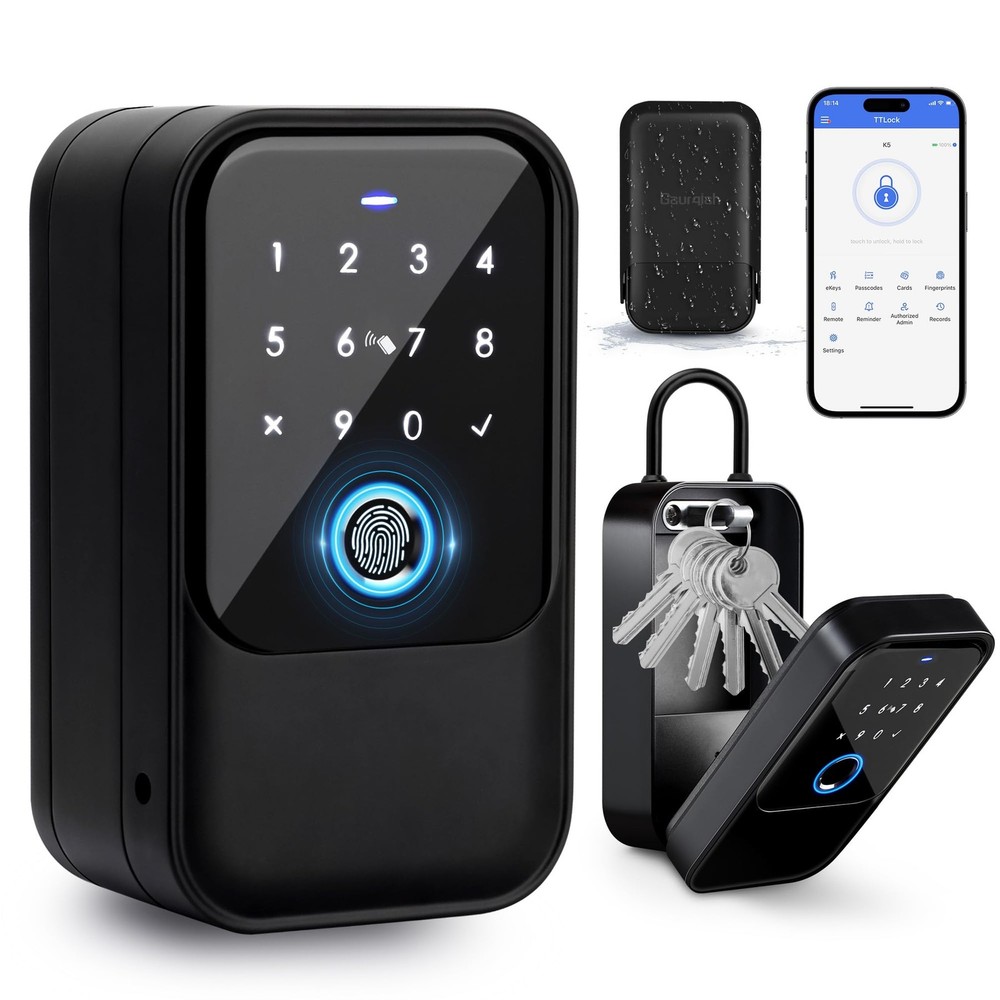 Smart Key Lock Box – Wall Mounted or Shackle Design, Fingerprint, Passcode, B...
