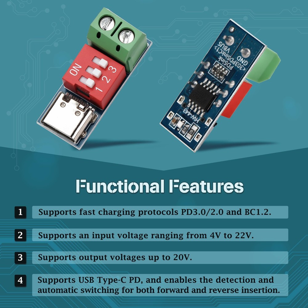 LETORIA 7PCS PD Trigger Board Module for USB-C PD/QC Decoy Fast 7 PCS