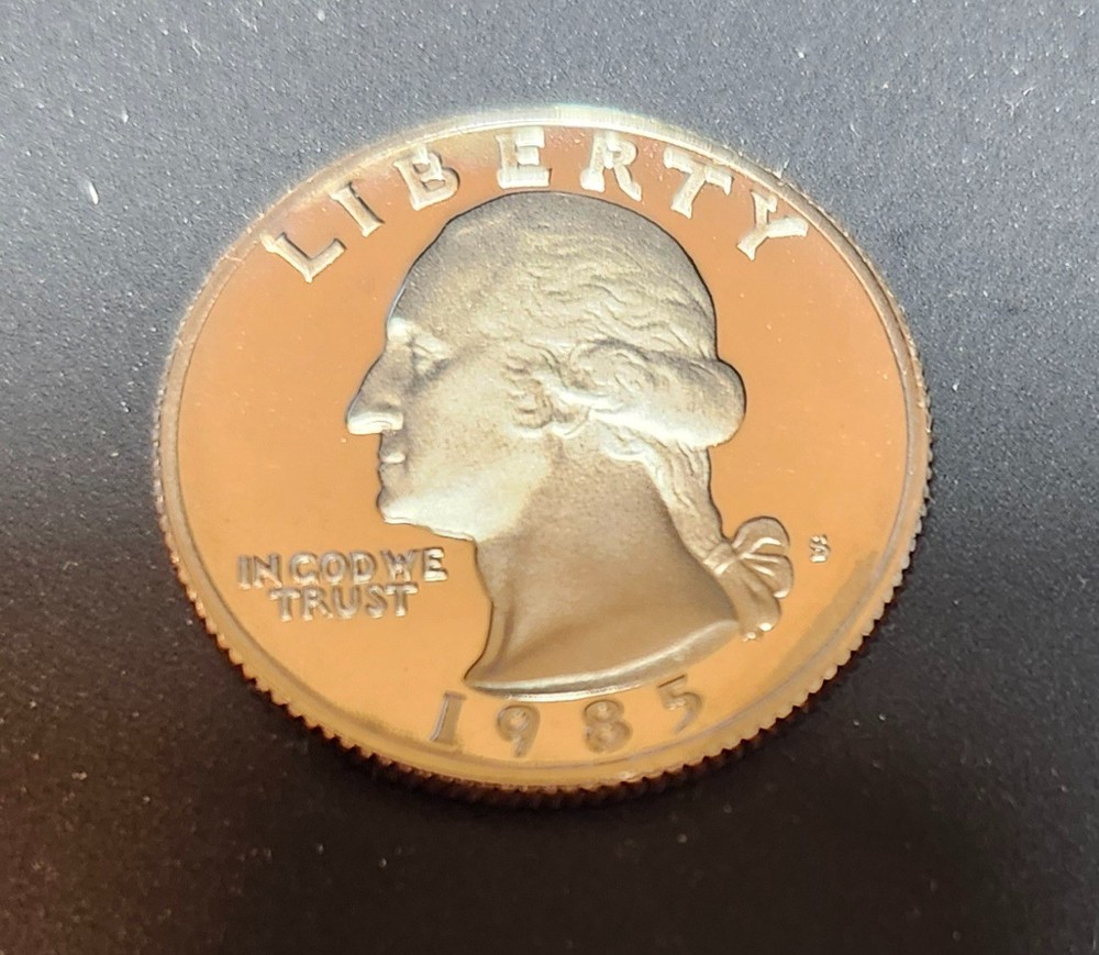 1985 S proof Washington quarter, uncirculated from proof set