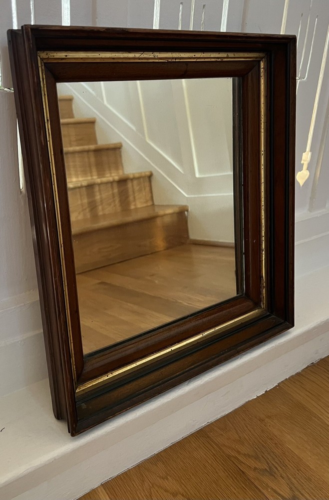 Antique Primitive Walnut Wood Framed Mirror 16.”