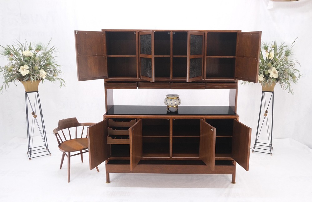 Dunbar Walnut Two Part Sideboard Credenza Breakfront Carved Slate Inserts MINT!