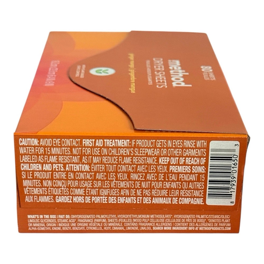 Method Paper Dryer Sheets Ginger Mango 80 Sheets Sealed