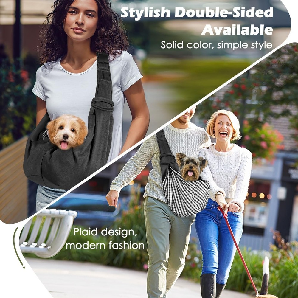 Reversible Small Dog Sling Carrier with Adjustable Strap, Black
