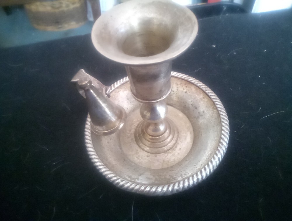 Vintage Silver Plate Candlestick Holder with Attached Snuffer hole