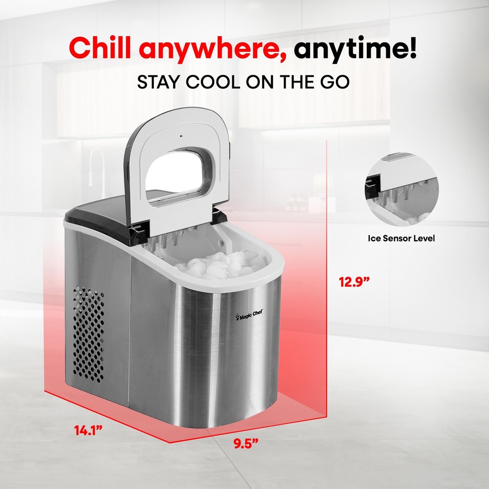 Magic Chef Portable Countertop Ice Maker, Small Ice Maker for Kitchen or Home