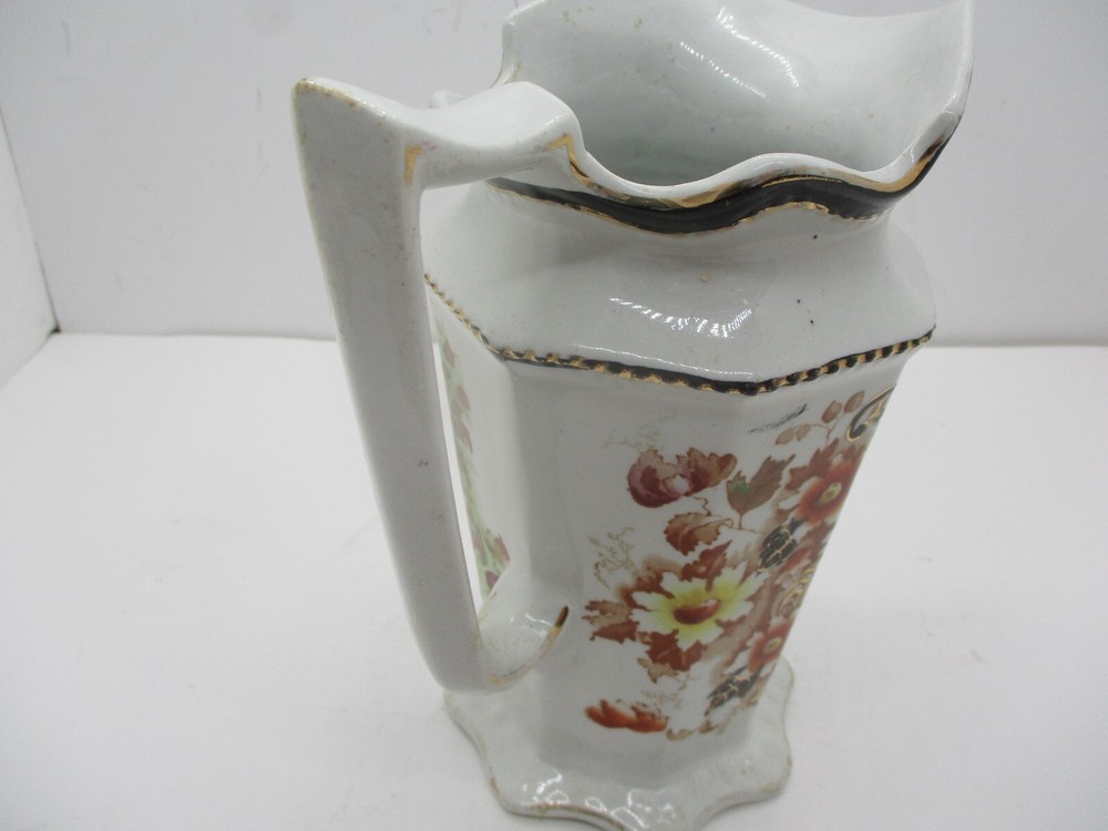 Vintage Octagonal Porcelain Floral Pitcher