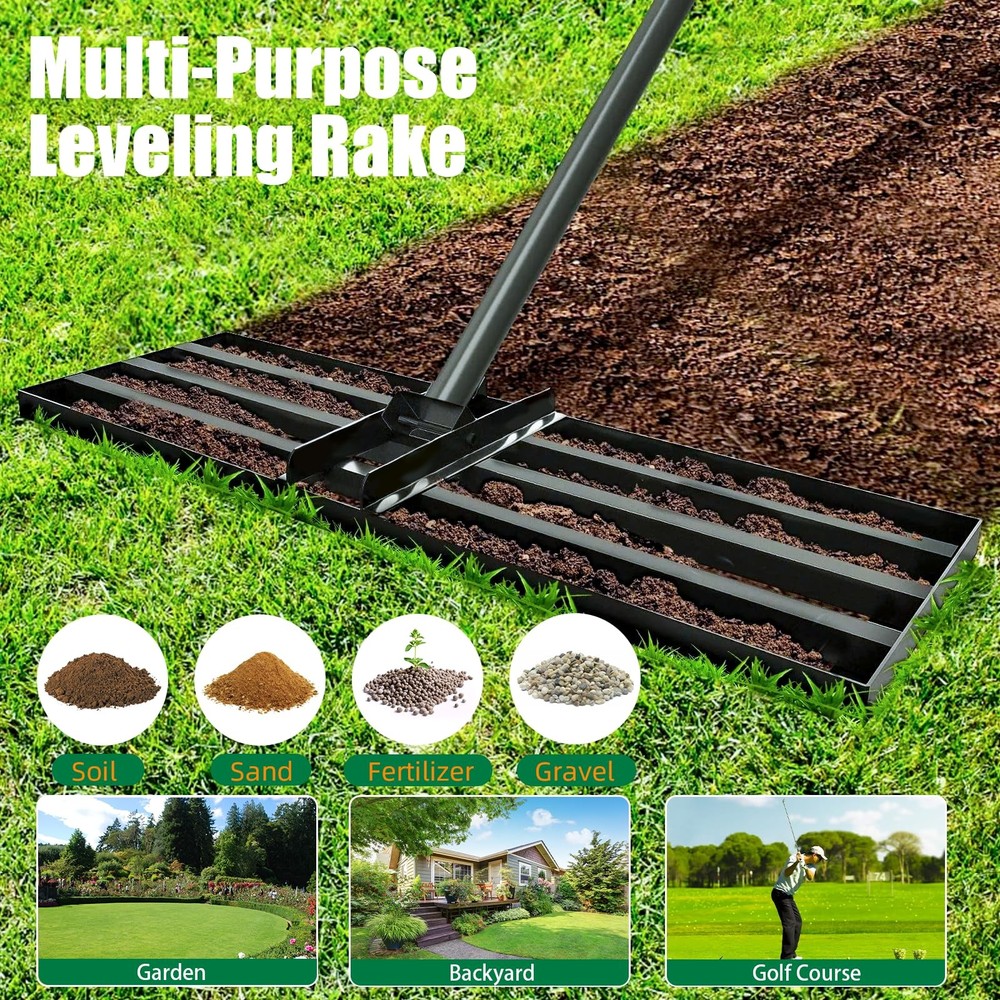 Lawn Leveling rake 34.1"x9.4" Levelawn Tool with 70.5" Adjustable Long Handle...