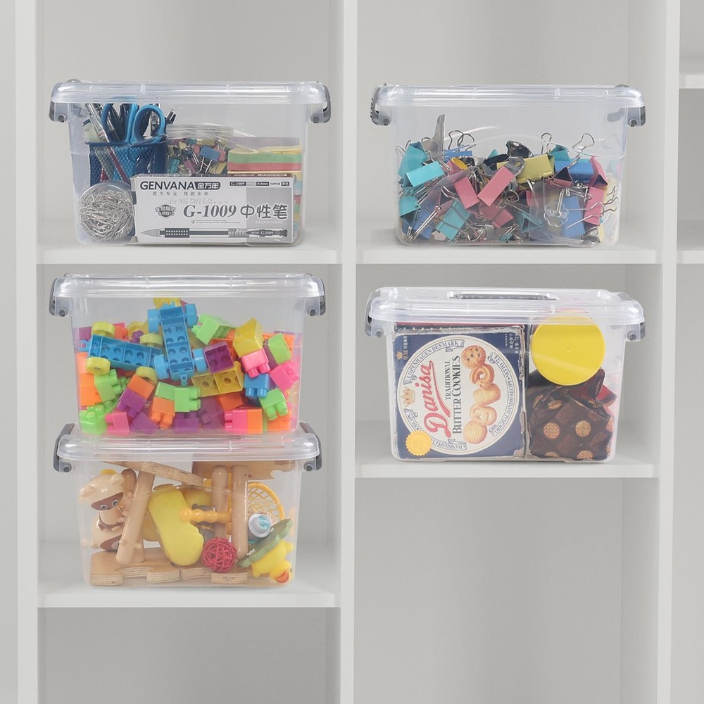 6 Packs 5 Quart Small Plastic Storage Container Bins with Lid, Clear Latching...