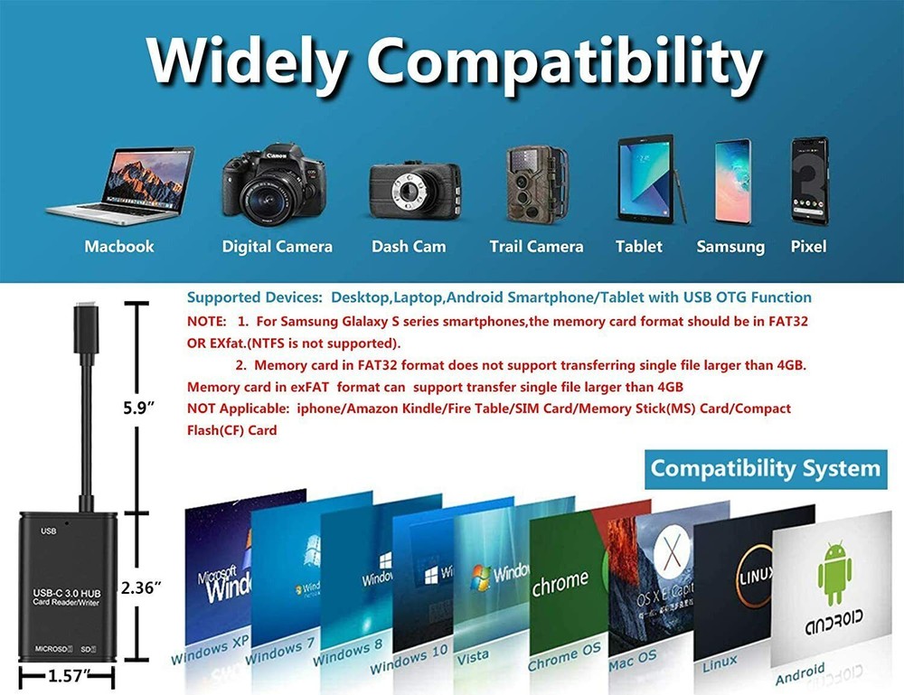 USB C to SD Card Reader Writer OTG Adapter USB 3.0 Micro SD Memory Card Reader