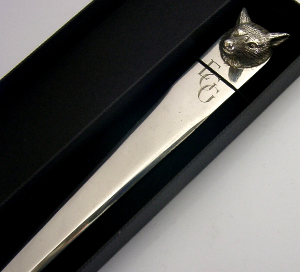 FOX ENGLISH SOLID STERLING SILVER LETTER ENVELOPE OPENER 1976 HUNTING eng EGG