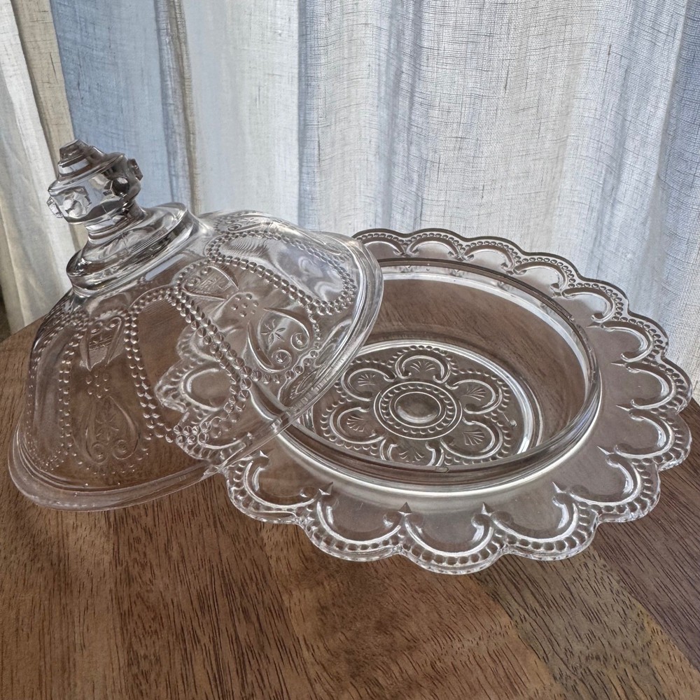 Antique EAPG Bryce Bros BEADED OVAL & SCROLL Covered Butter Dish