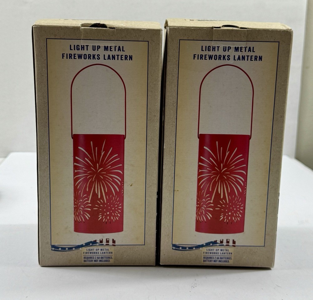 Cracker Barrel Light-Up Metal Fireworks Lantern, Red, Battery Powered Indoor