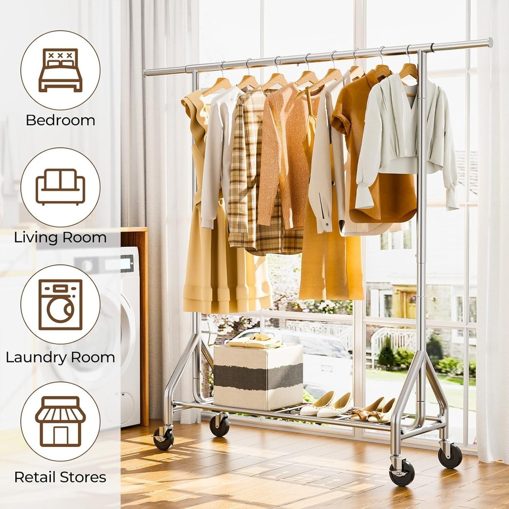 Heavy Duty Clothes Rack Load 450 LBS Metal Garment Rack Standing Rolling