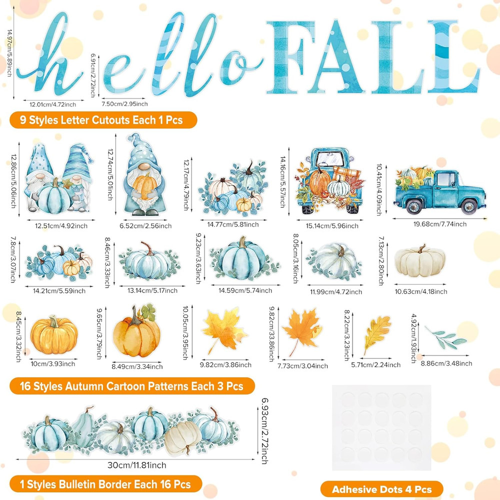 70 Pcs Fall Bulletin Board Set Hello Fall Classroom Decorations Blue Watercolor