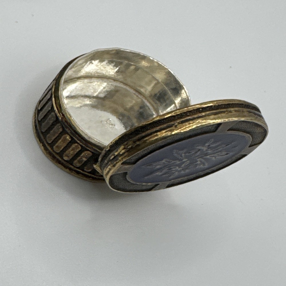 Antique Vintage 800 Silver & Enamel Snuff Pill Box