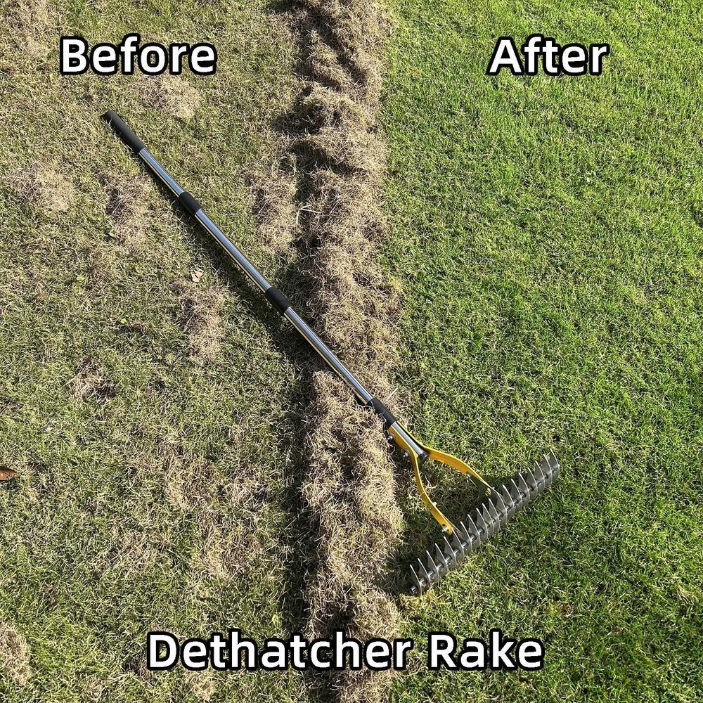Thatch Rake 15 Inch Wide Efficient Dethatcher Rake for Cleaning Dead Grass, C...