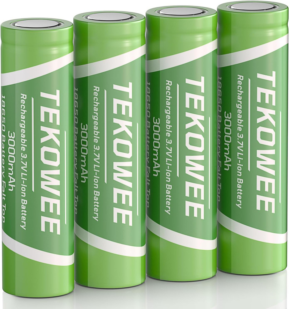 4 Pack 3.7V Rechargeable Battery Flat Top 3000Mah for Headlamp, LED Flashlight,