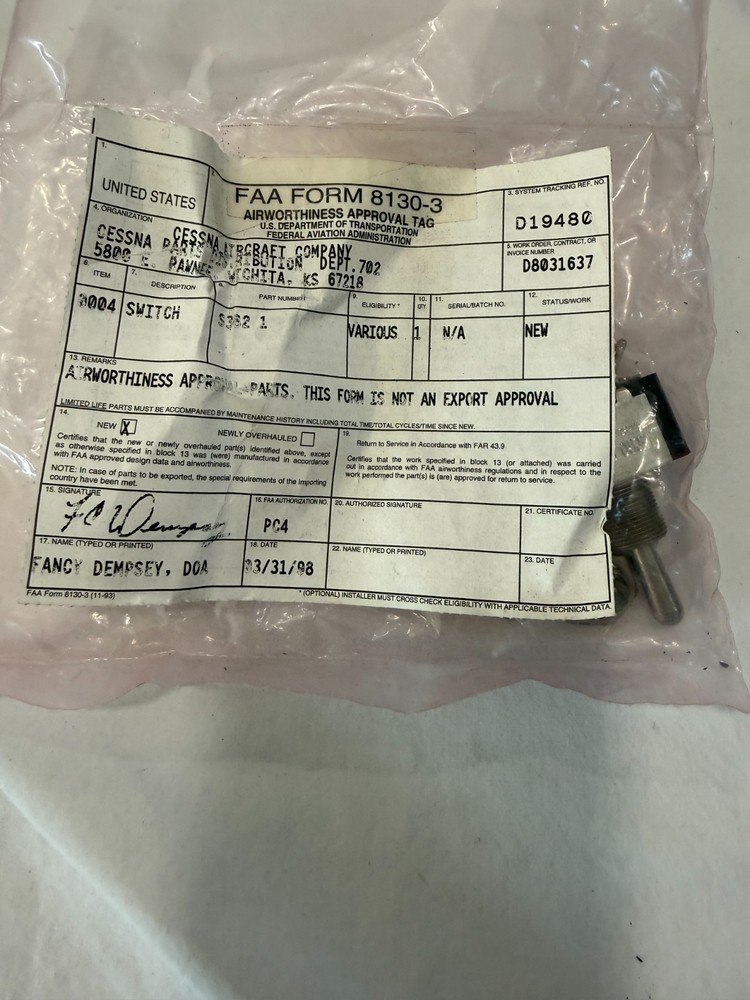 New switch with 8130,  P/N  S382-1