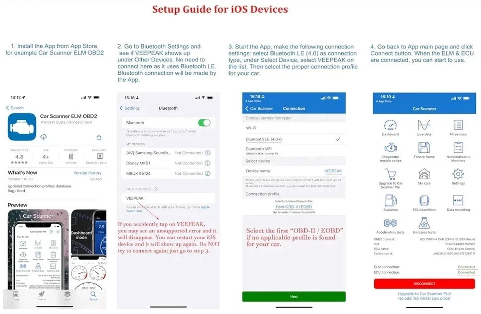 Veepeak OBDCheck BLE+ Bluetooth 4.0 OBD2 Scanner for iOS & Android, Car Code for