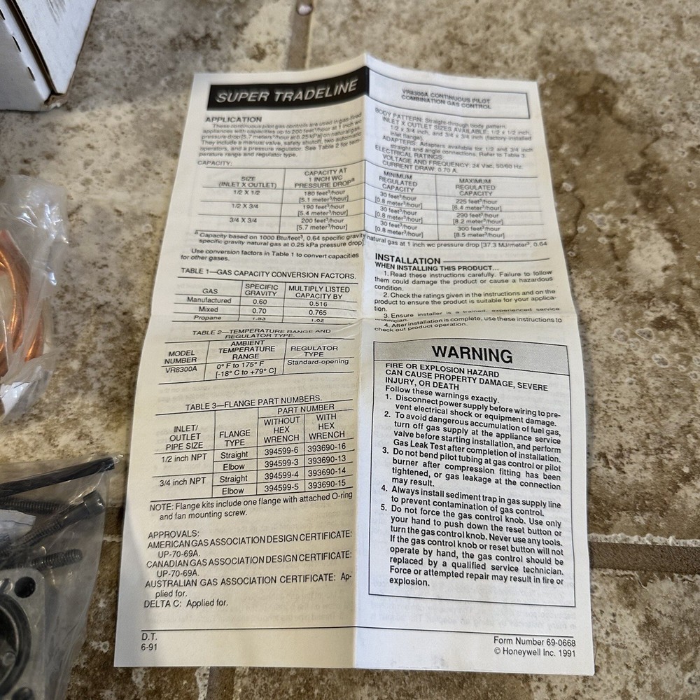 Honeywell VR8300A3518 Dual Valve Standing Pilot Combination Gas Control