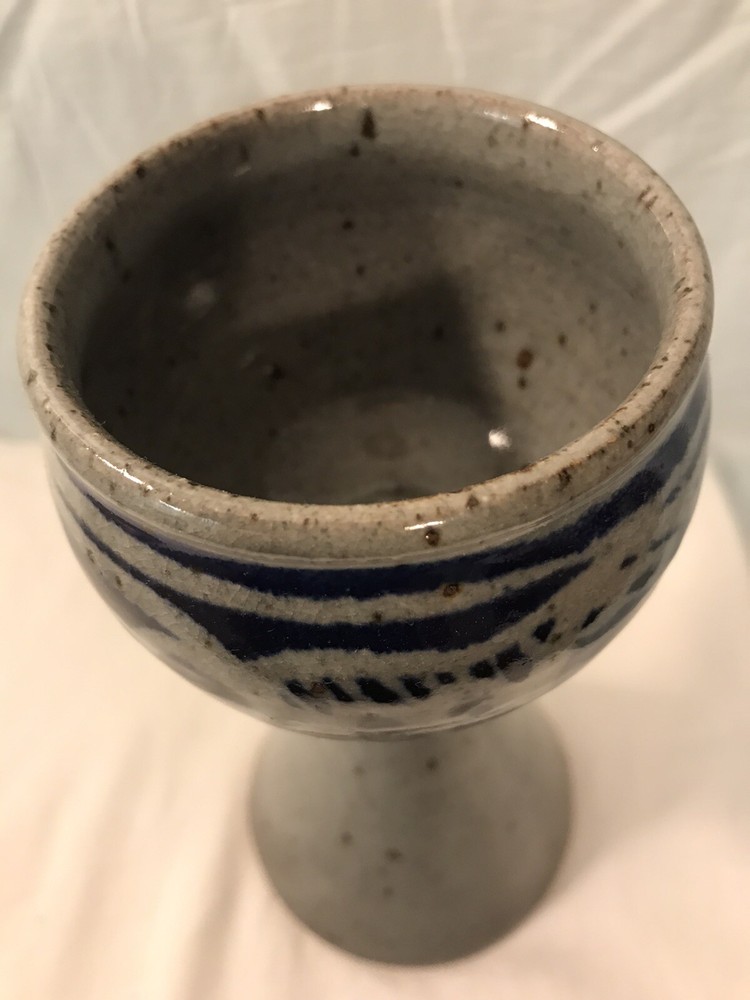 Mid century studio art stoneware pottery goblet 
