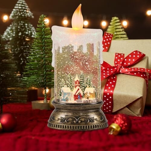 Musical Snow Globe Lantern with Timer, Battery & USB Powered Lighted Candle Lamp