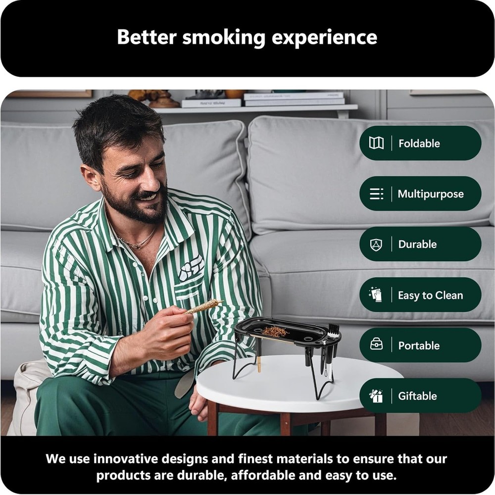 Foldable Rolling Tray Set w/ Cone Loader & Filler Roller Machine Black 9x4"