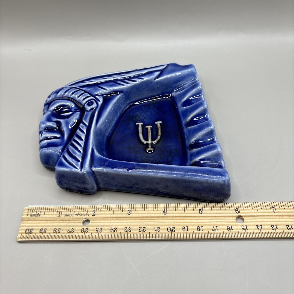 Native American Profile Ashtray Trident Logo Ceramic
