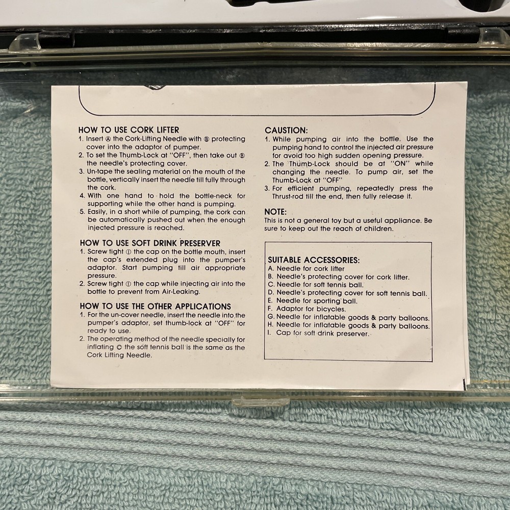 Cork Lifter and Pump Kit with Instructions. New.￼