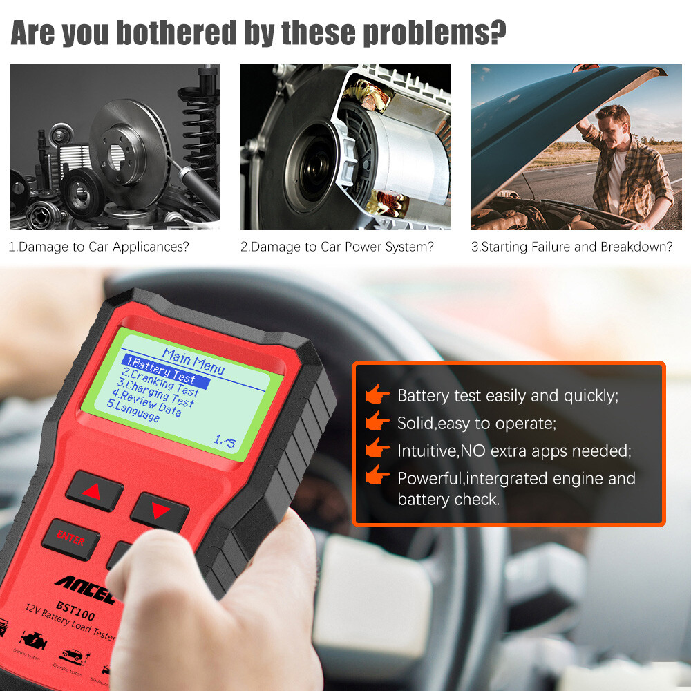 12V Car Battery Tester Charging Cranking Alternator Test Analyzer 100-2000 CCA