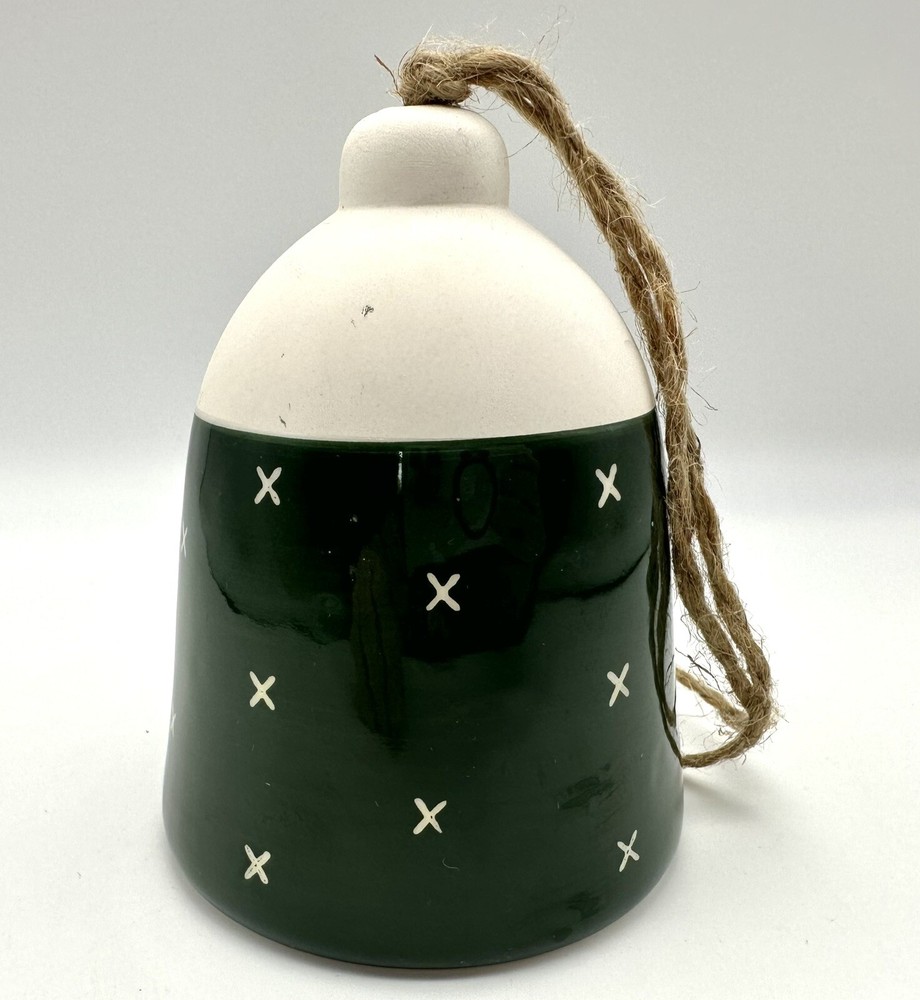Ceramic Green & Cream Colored Bell-Partially Glazed
