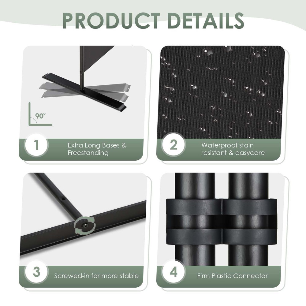 RANTILA 4 Panel Room Divider, 6 FT Folding Privacy 22" - 4 Panel, Black