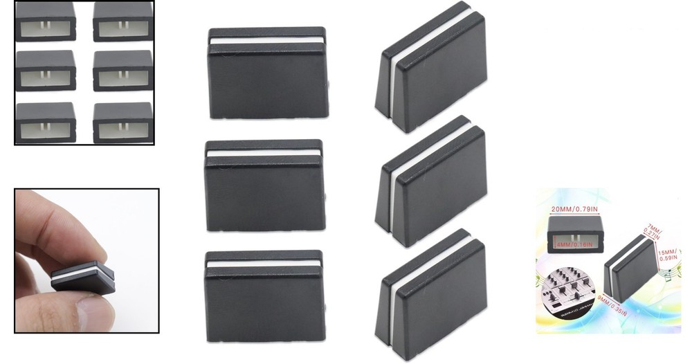 High-Quality Black DJ Mixer Fader Caps - Universal Compatibility, 6 Pack