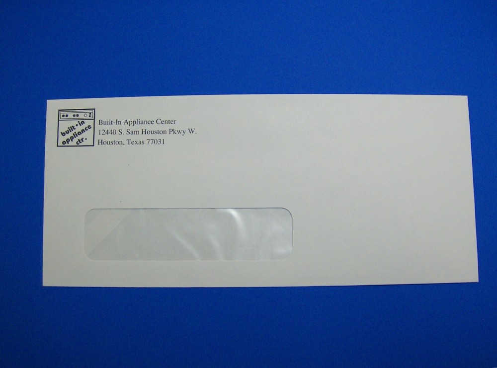 1,000 Printed Window Envelopes, Custom #10 White, Black Ink, 1-side