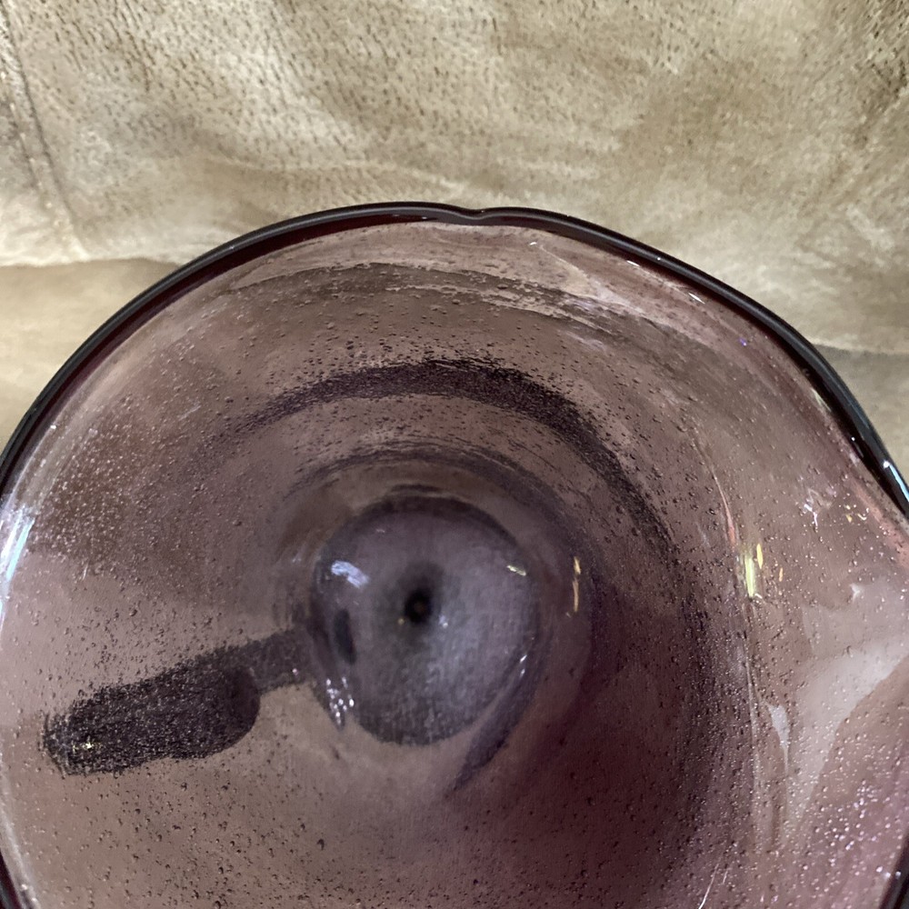 Handblown Controlled Bubble Purple Glass Pitcher with Applied Handle