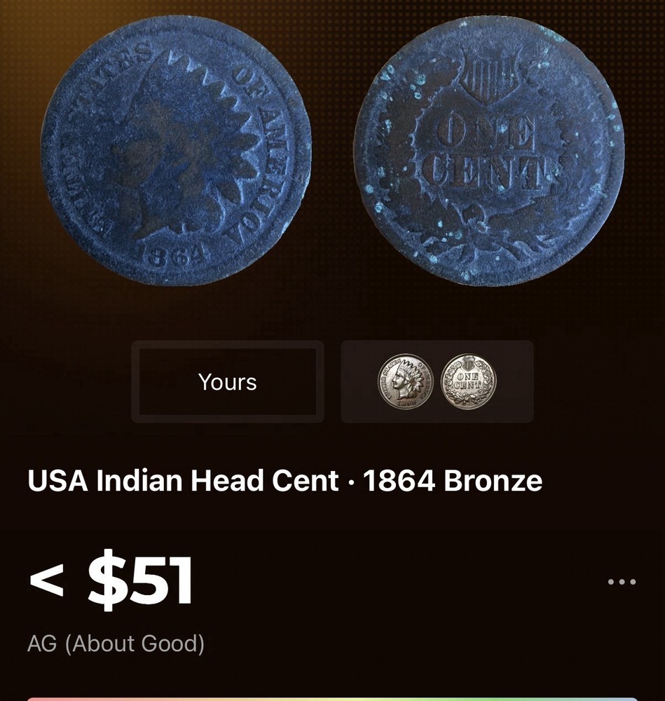 1864 Bronze Indian Head 1c Cent Coin