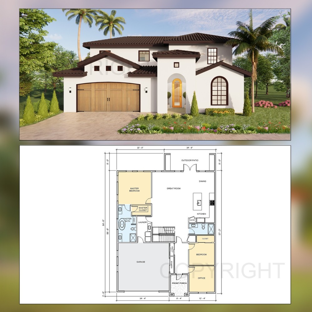 Luxury Mediterranean House Plan Design - 4 Bed 3 Bath - Drawings Blueprints