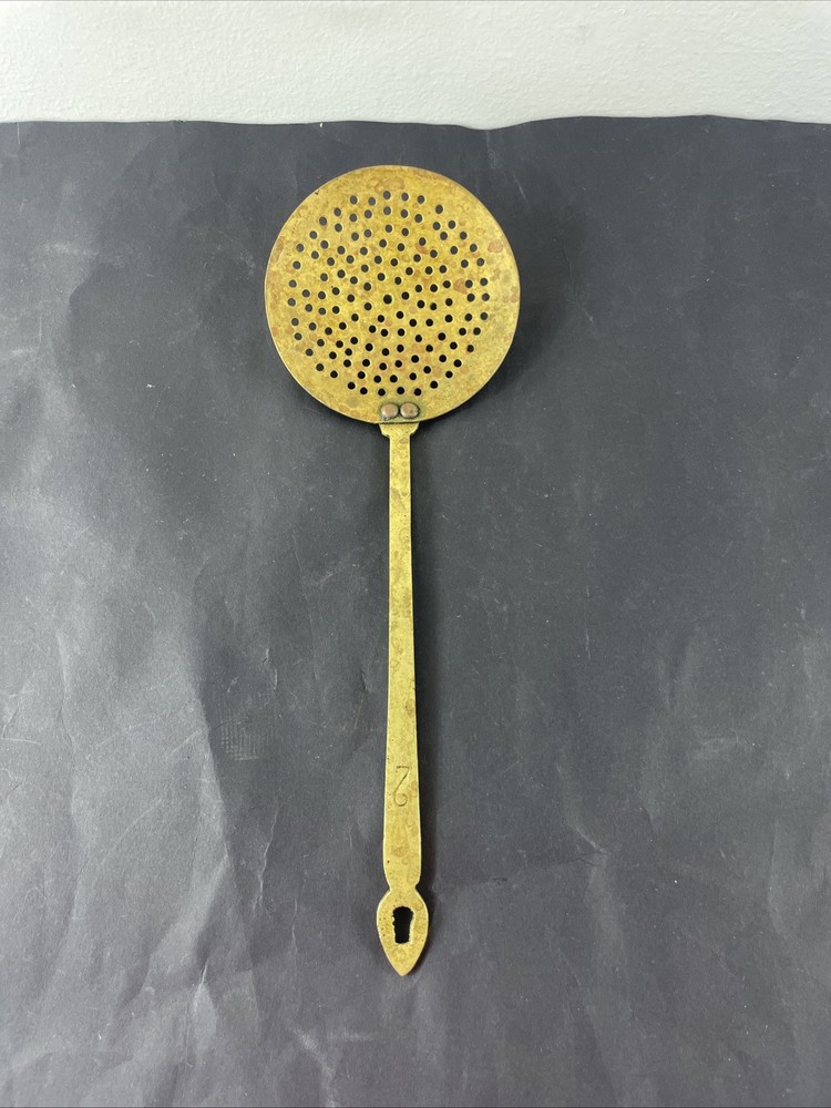 Vintage Brass Oval Ladle Strainer Spoon