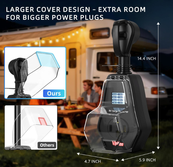 RV Surge Protector 50 Amp with Extra Replacement Module, 1.77" Smart LED Display