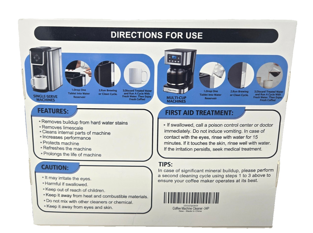 Uskich Universal Coffee Maker Cleaner (Unscented), 34 Tablets