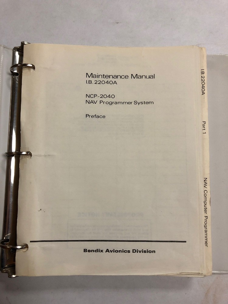 Bendix NCP-2040 NAV Programmer System Maintenance Manual 1979 Original
