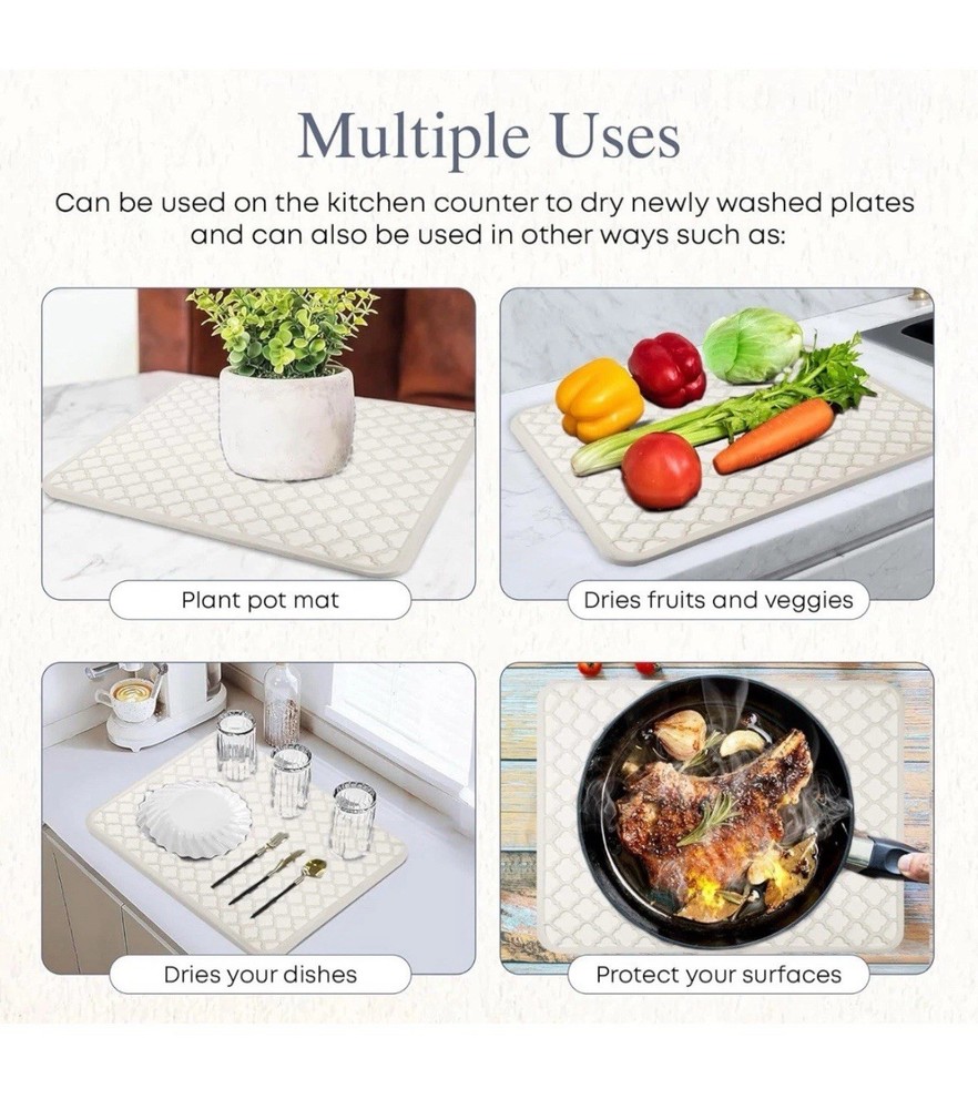 Dishes/Fruit/Veggie Quick Drying Stone Mat- New In Box