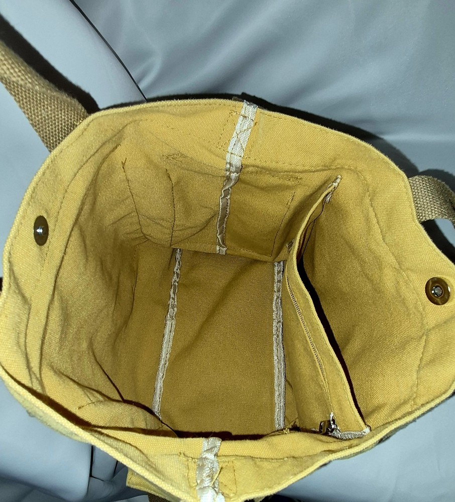 Yellow Canvas Shoulder Bag with Multiple Pockets