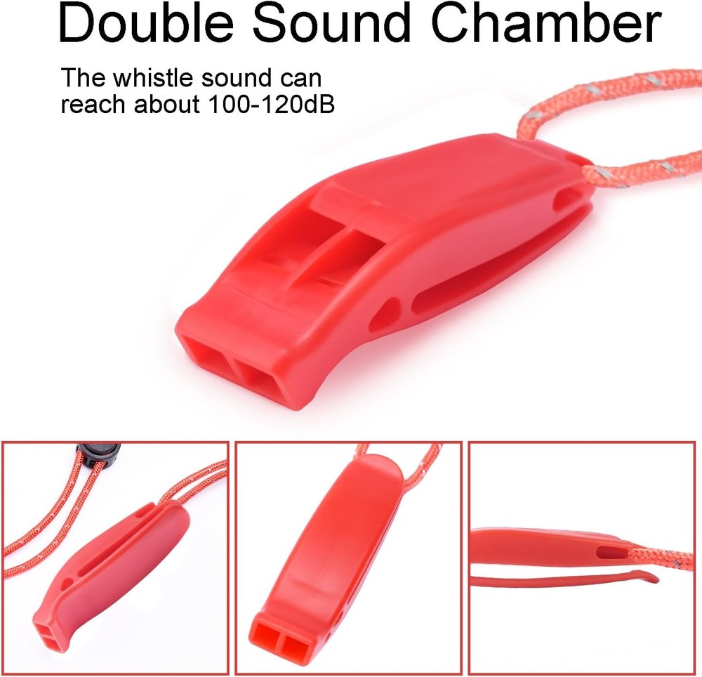 4 Pack Emergency Whistle with Reflective Lanyard Orange