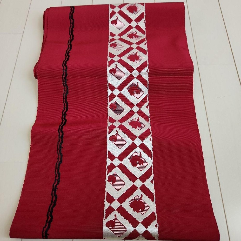 [Antique Nagoya obi red diamond pattern]