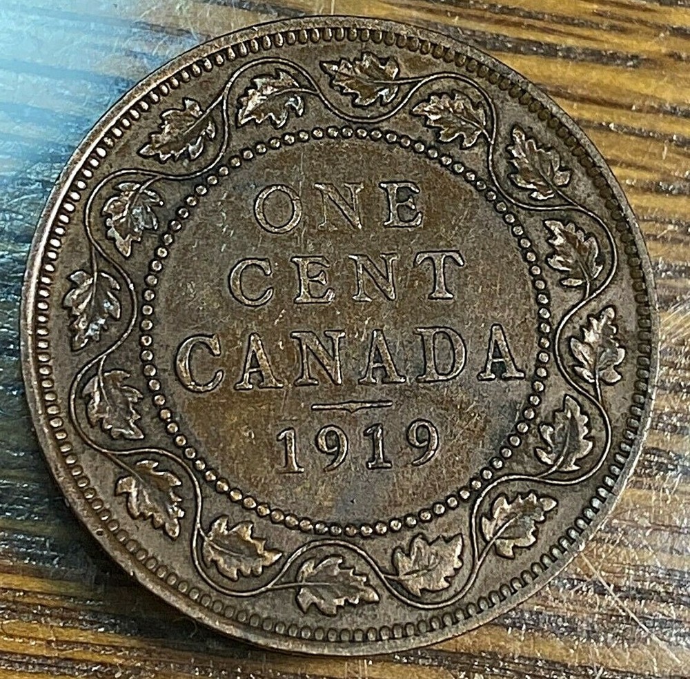 1919 Canada Large Cent Nice Glossy Original AU CHN