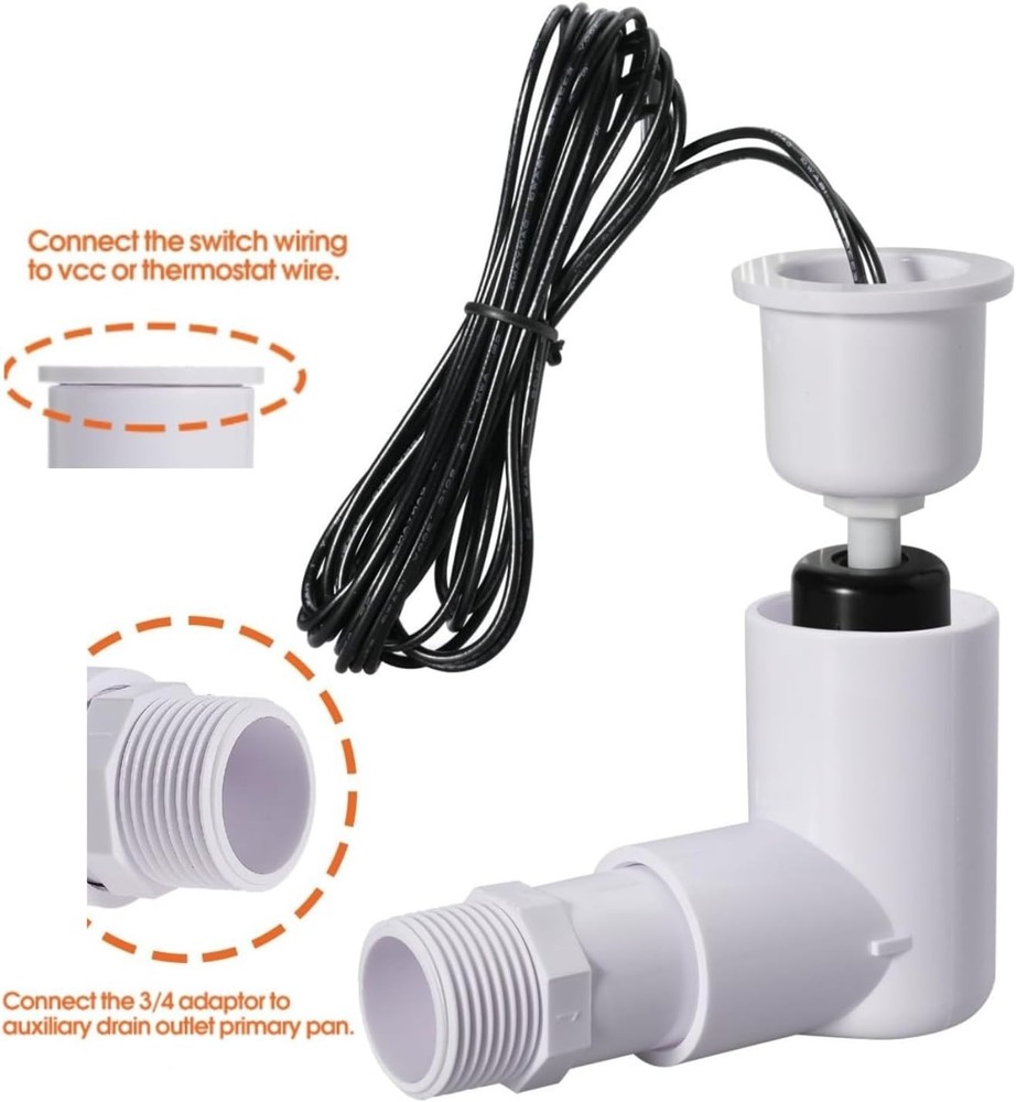 SS2 Float Switch 3/4 inch L shape for HVAC Drain Pan Condensate Outlet