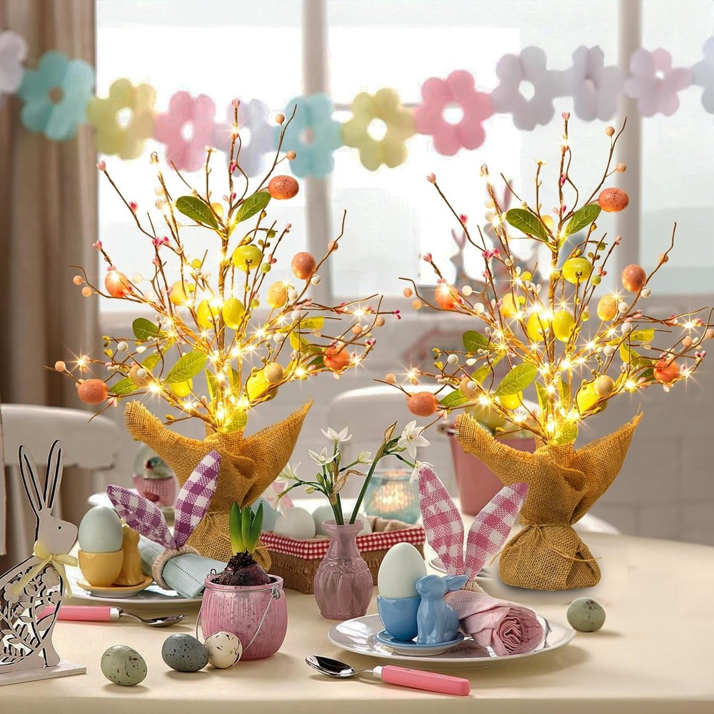 EAMBRITE Easter Decorations Egg Tree 2pcs, Colorful